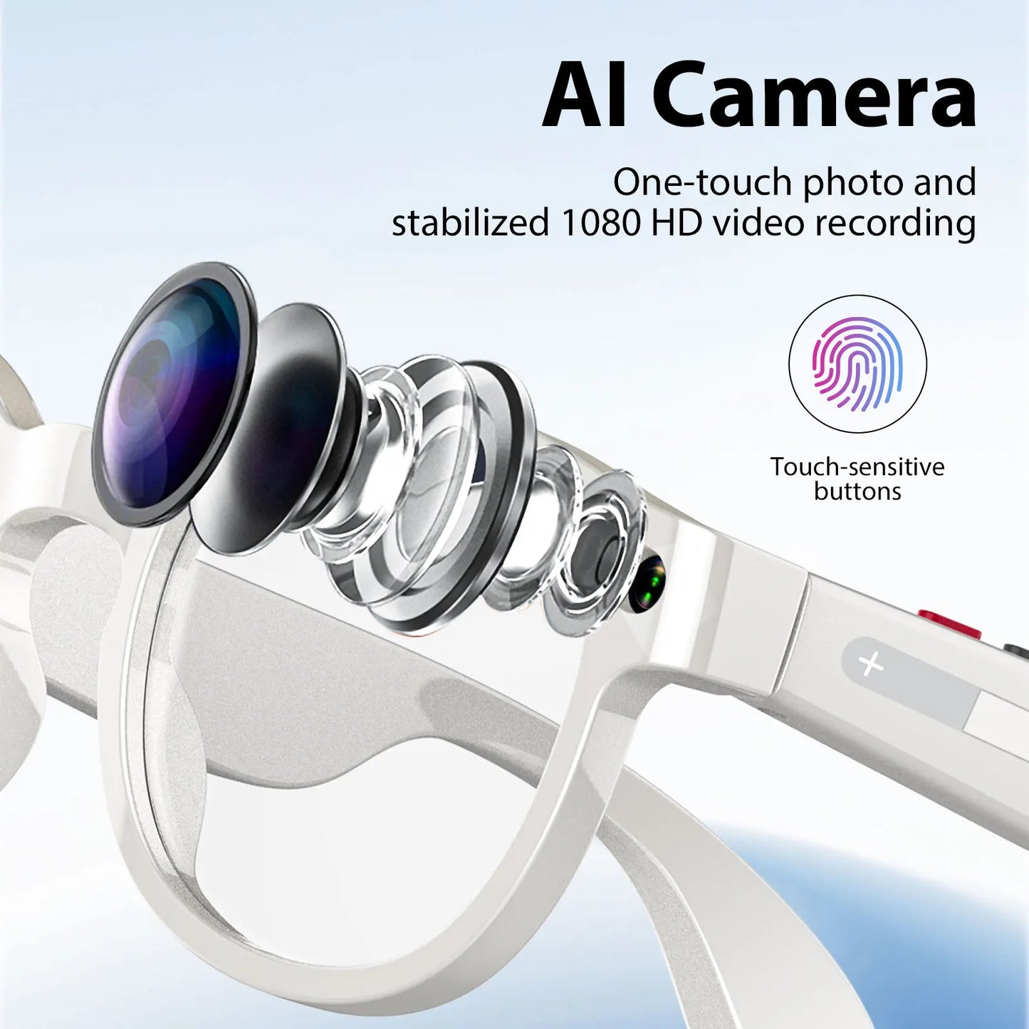 Gemirels new generation of high-value smart glasses, dual cameras, AI image recognition glasses, 2.07 million pixel photography, WIFI transmission, intelligent anti shake, 290mAh battery, translation glasses, camera glasses,