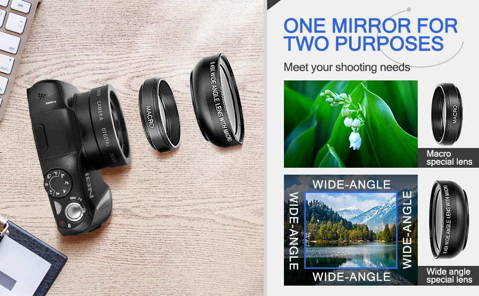 NBD 4k digital camera with optical image stabilization and wide angle lens