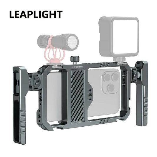 LEAPLIGHT Aluminum Smartphone Cage with 1/4'' Cold Shoe Phone Cage Rig Video Stabilizer for iPhone/Samsung Filmmaking Vlogging