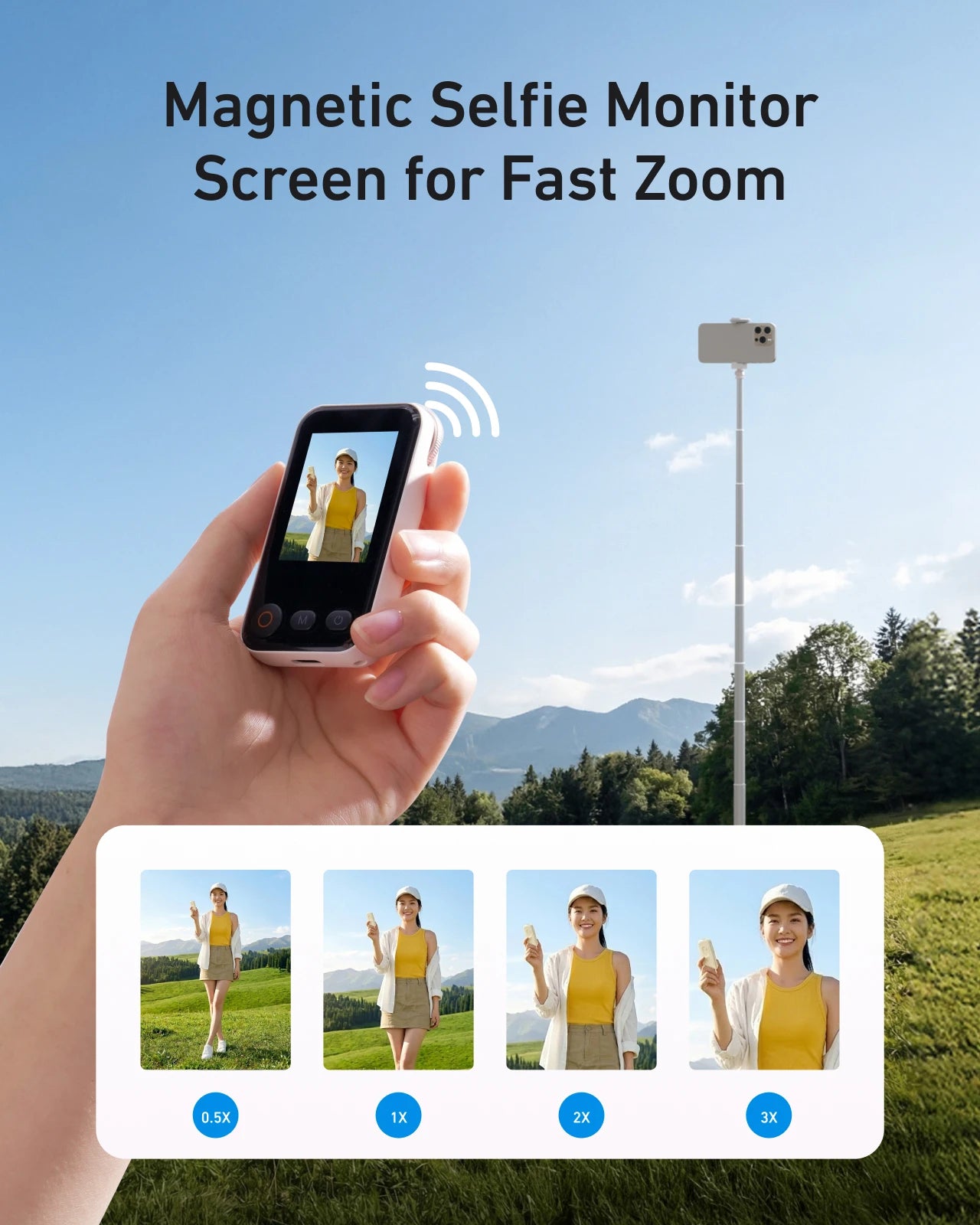 TELESIN Magnetic Selfie ZOOM Control Mini Monitor Screen Vlog Selfie For iPhone Android Iphone Wireless Remote for MagSafe **Ships from China**