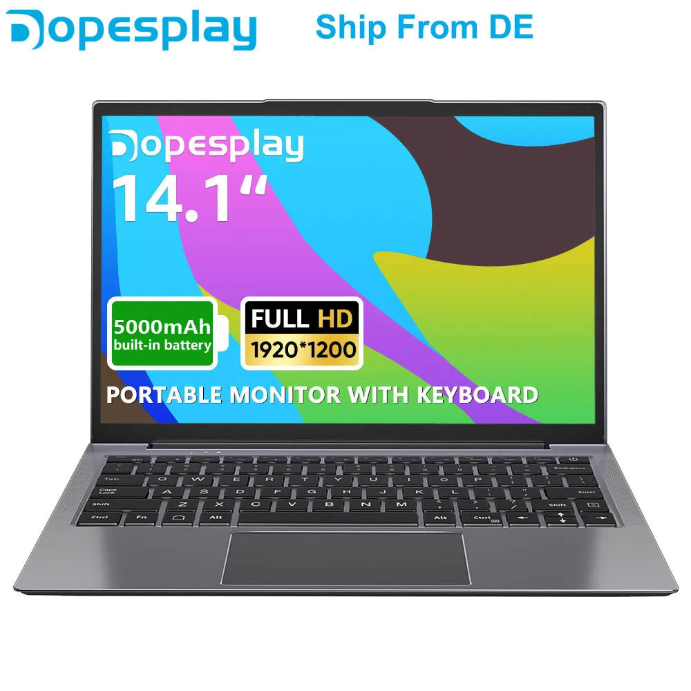 Dopesplay 14.1inch Lapdock Monitor for Samsung. DeX Mini PC Keyboard Portable Screen Extender