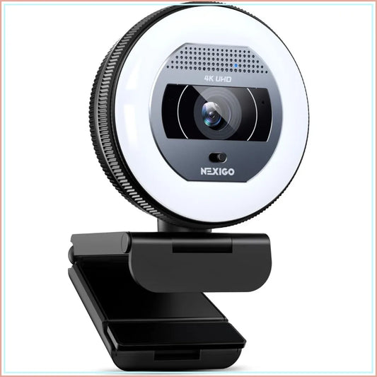 4K Webcam with Ring Light, PDAF Autofocus, 1080P@60FPS, Dual Mics, Privacy Shutter for Streaming & Meetings