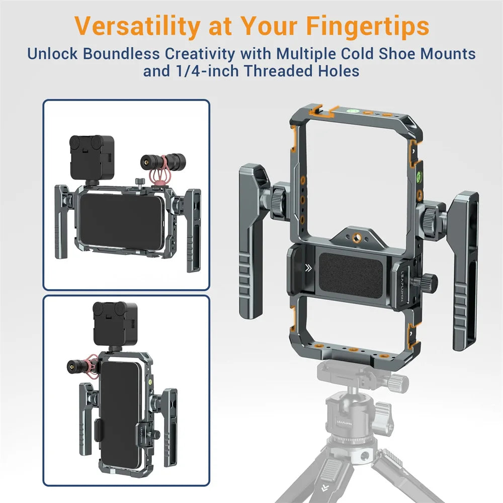 LEAPLIGHT Aluminum Smartphone Cage with 1/4'' Cold Shoe Phone Cage Rig Video Stabilizer for iPhone/Samsung Filmmaking Vlogging