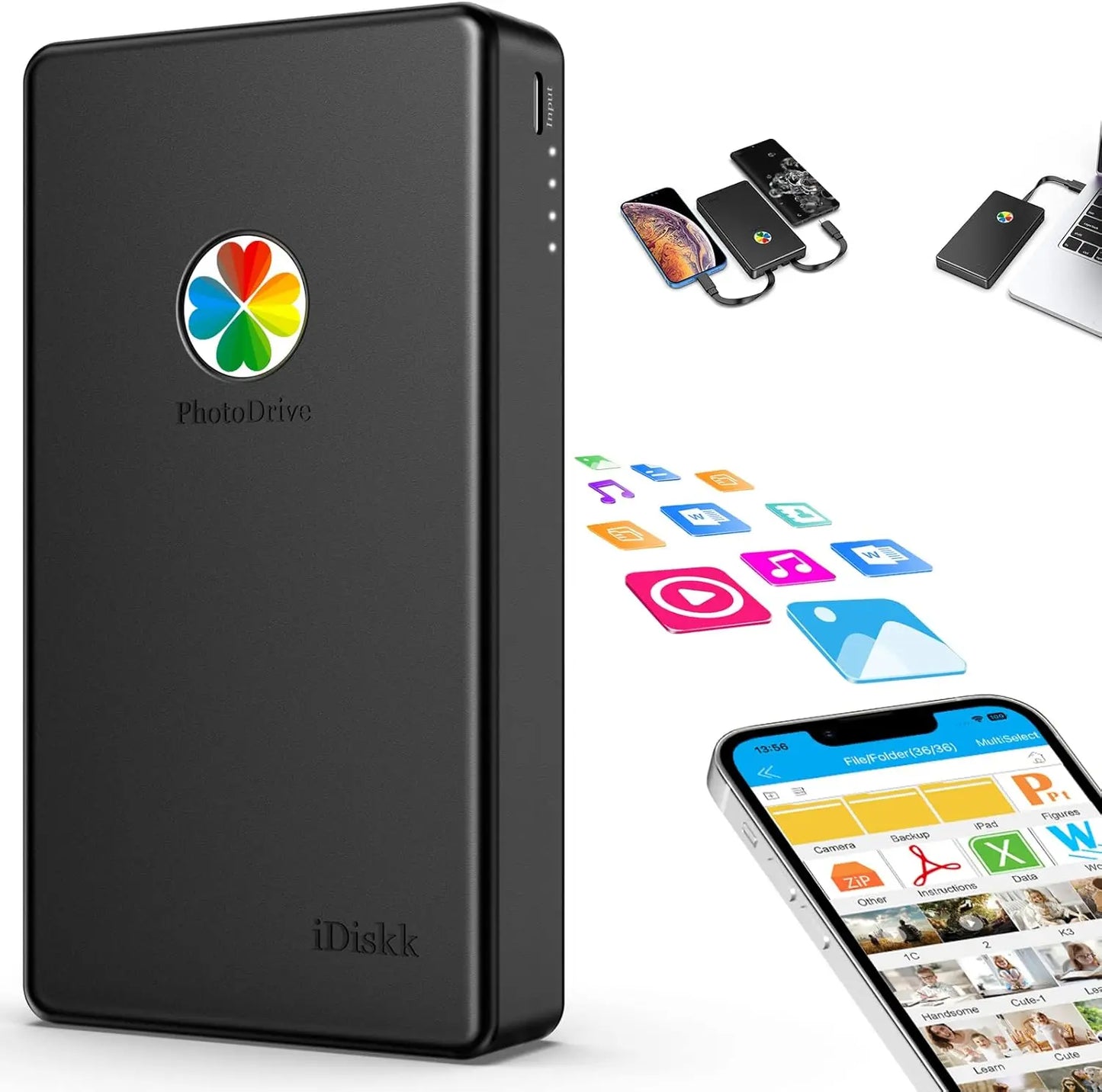 2TB MFi Certified External Hard Drive for iPhone iPad Android Mac PC Backup Photos Videos Storage
