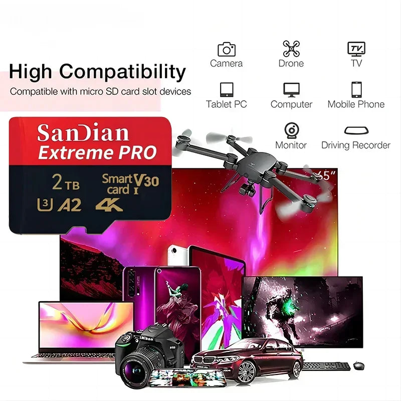 Class 10 U3 V30 Waterproof Memory SD Cards with USB Adapter 128GB 512GB High Speed Micro TF/SD Card for Phone Laptop Camera **Ships from China**
