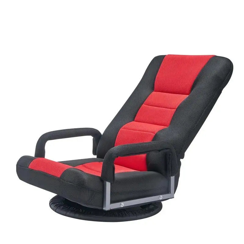 Swivel Floor Gaming Chair with Armrests, 360-Degree Rotating Floor Chair with 6 Adjustable Position Folding Backrest and Lumbar Support, Folding Video Reclining Sofa for TV Reading, Red Black