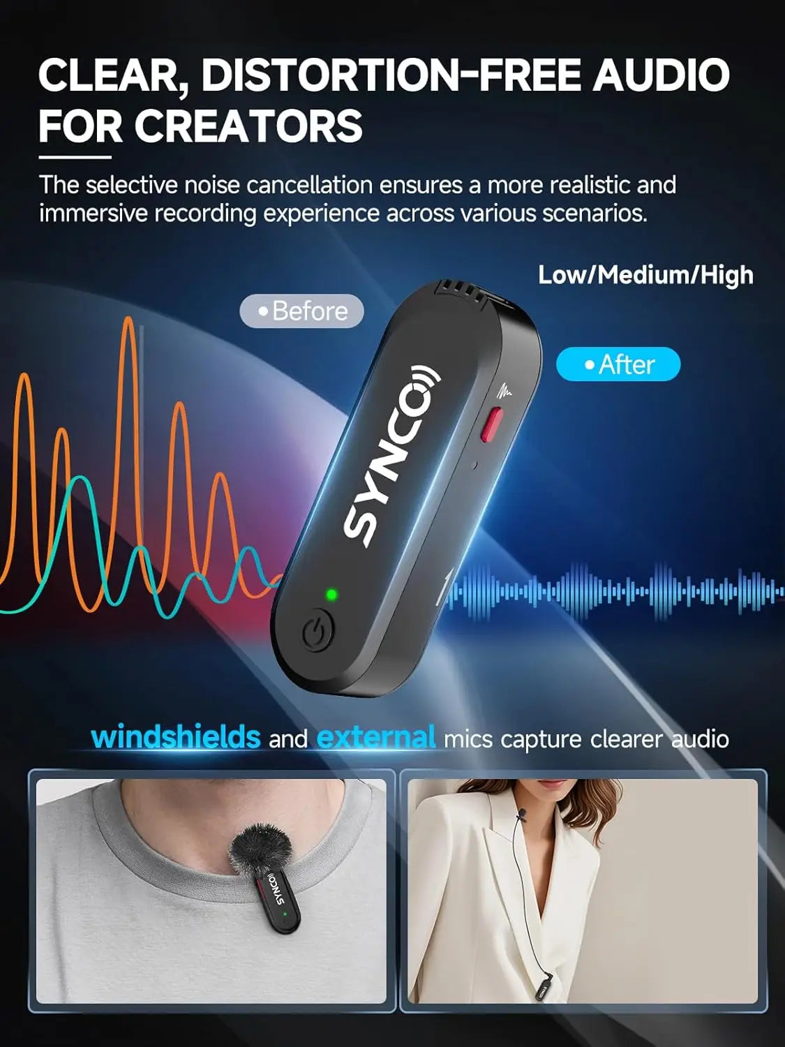SYNCO G3 PRO 2.4G Wireless Dual Lavalier Mic Touch Screen 820FT 10H Noise Reduction for DSLR Phone Laptop Podcast Vlog