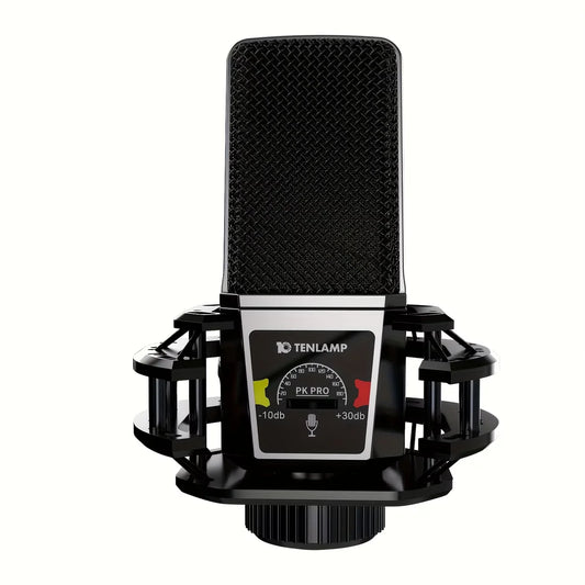 Tenlamp PKPRO Large Diaphragm Condenser Microphone, Dual-Circuit Professional Studio Recording Mic With 26mm Gold-Plated Sound Head, Phantom Power Compatible, Connection For Gaming, Singing, Karaoke, Video Conferencing - Stan