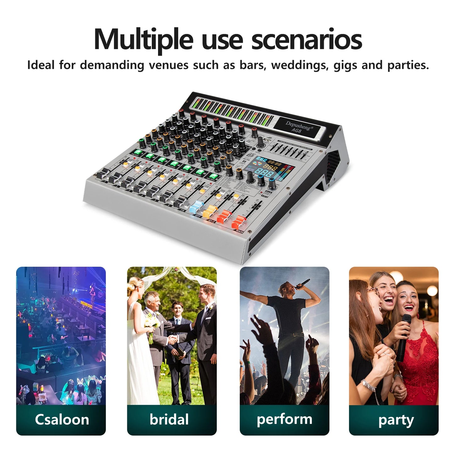 Depusheng AG8 8 Channel Mixer Professional audio console mixer DJ console for audio stage 99 DSP digital effects