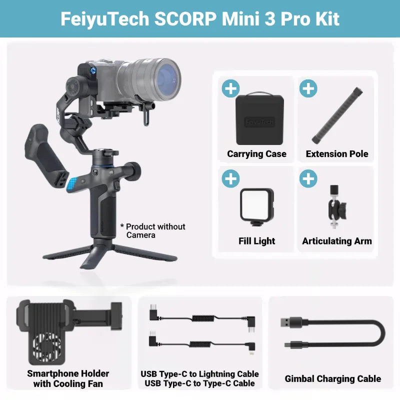 FeiyuTech SCORP Mini 3 Pro – 3-in-1 Gimbal with Detachable Handle & AI 4.0 Tracking for Mirrorless, Action Cameras & Phones