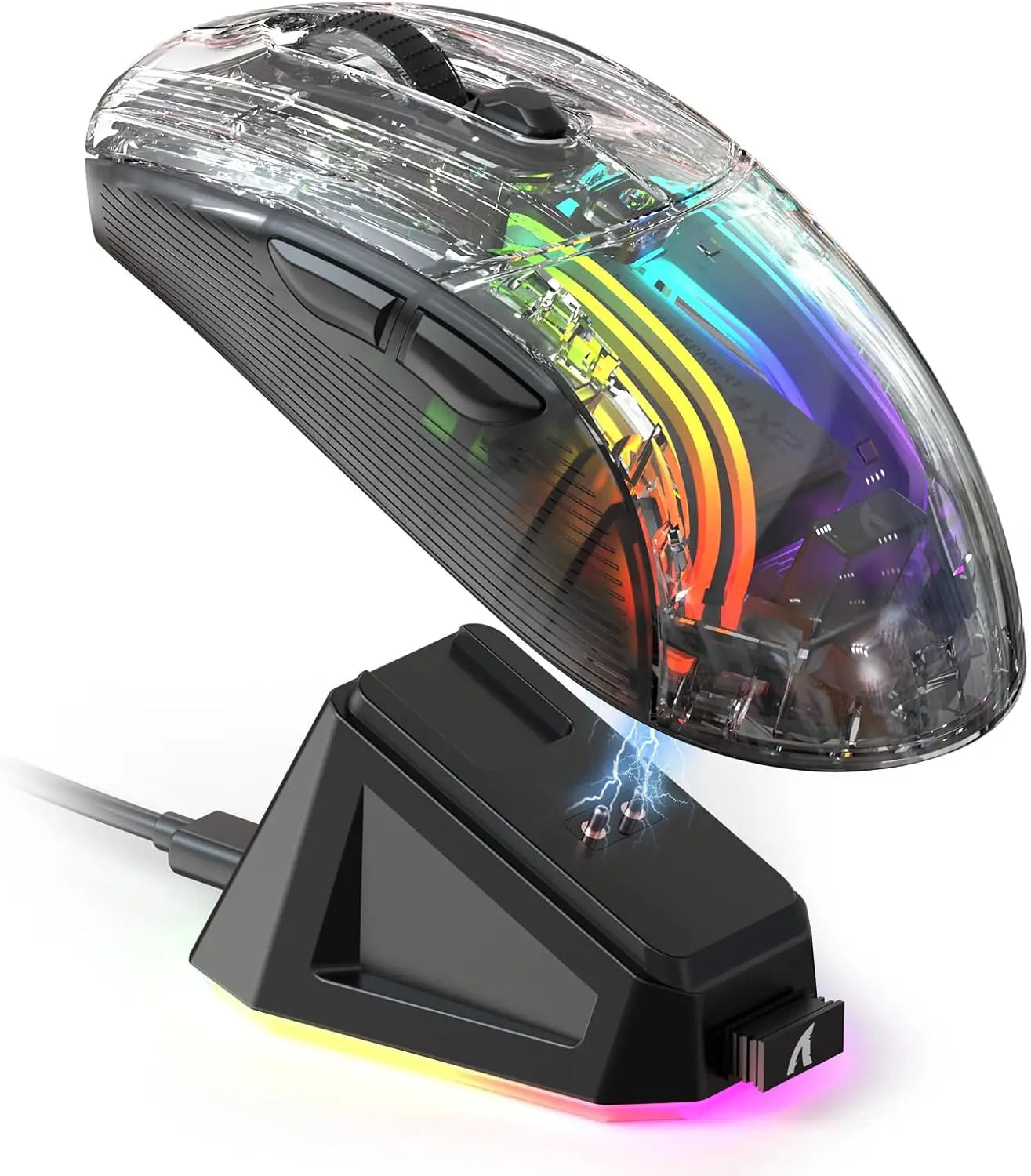 ATTACK SHARK X2Pro Wireless Gaming Mouse with RGB Charging Dock,Tri-Mode Mute Mouse RGB Backlit, Transparent Shell, PixArt 3212Available in Black or White