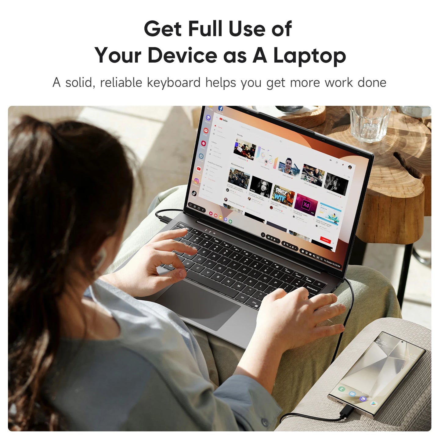 Dopesplay 14.1inch Lapdock Monitor for Samsung. DeX Mini PC Keyboard Portable Screen Extender