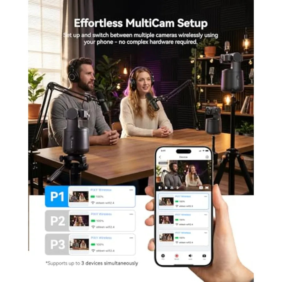 YouTube, Facebook, Twitch live streaming camera with 1/2.55 sensor, black aluminum body, AI tracking, gesture control, dual-lens