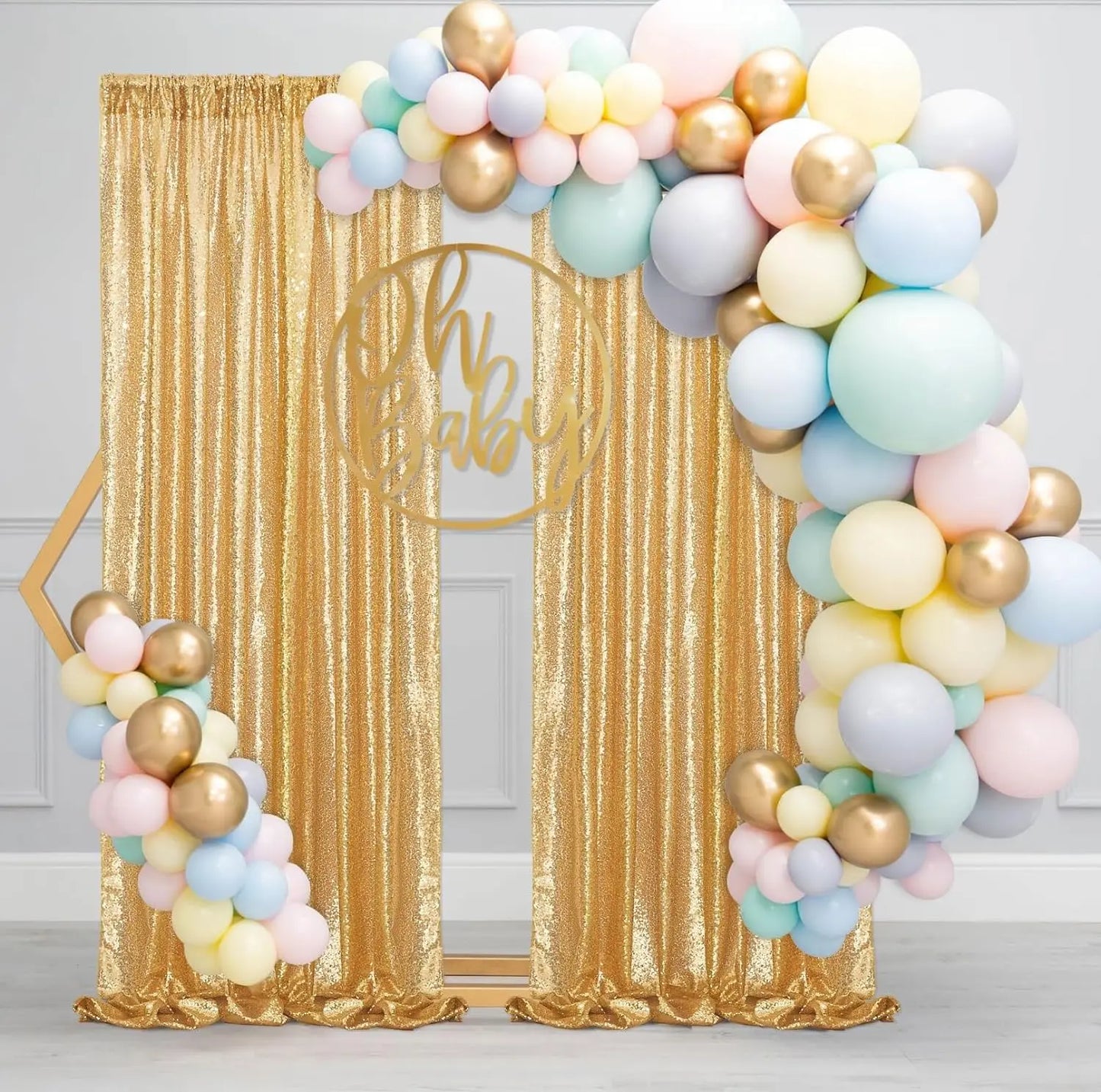 2×8FT-4PCS Gold Sequin Backdrop Curtains Panels, Photography Backdrop Glitter Curtains Fabric Background