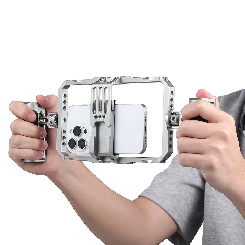 [Universal Phone Cage] Universal Smartphone Video Rig Kit with Handles | Handheld Filmmaking Stabilizer for Vlogging and Videography - Compatible with Most iPhone and Android Phones