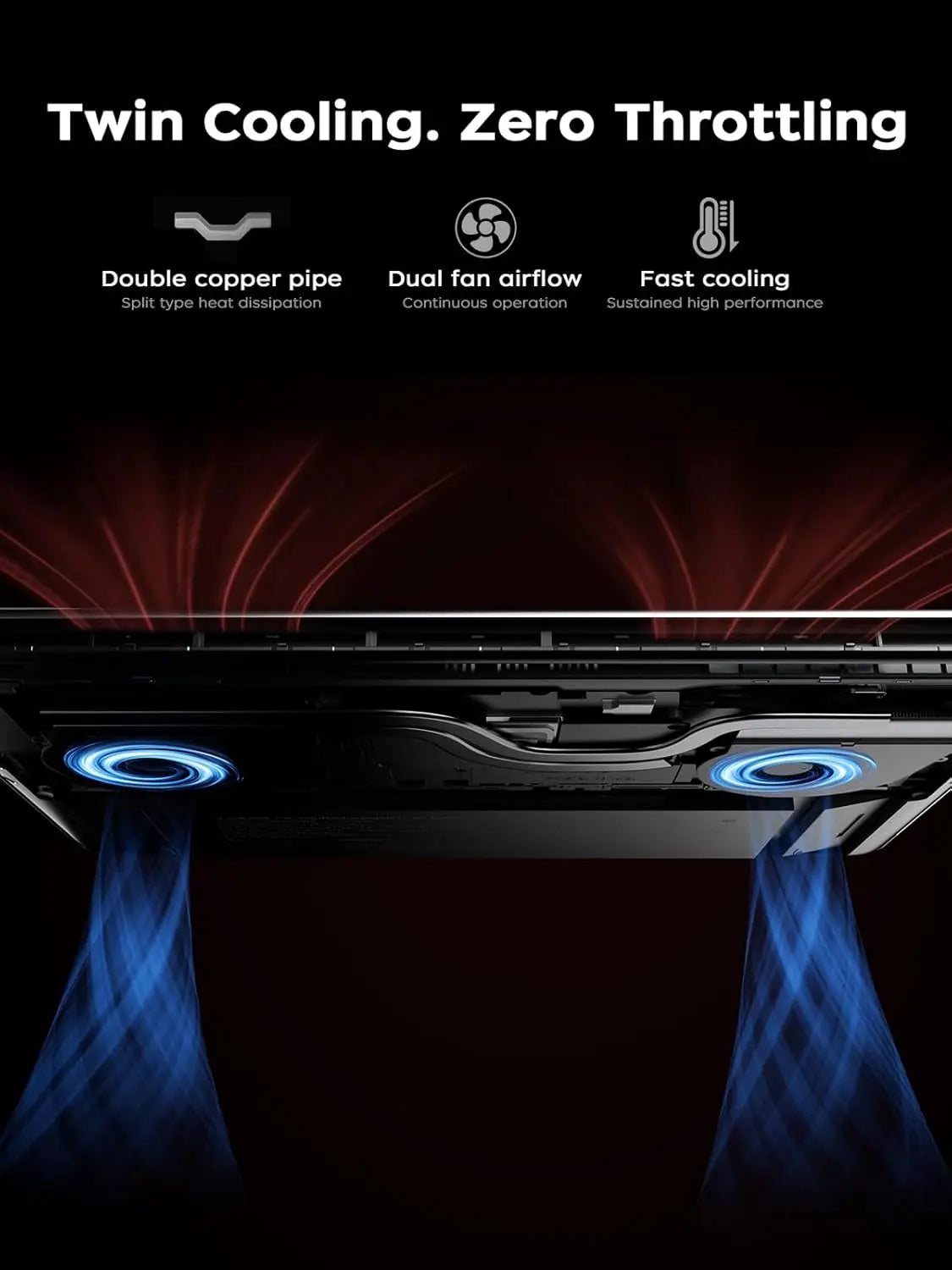 Kamrui 16-Inch Gaming Laptop with AMD Ryzen 9 and Radeon Graphics by Perfect Take Gear; black with dual cooling fans.