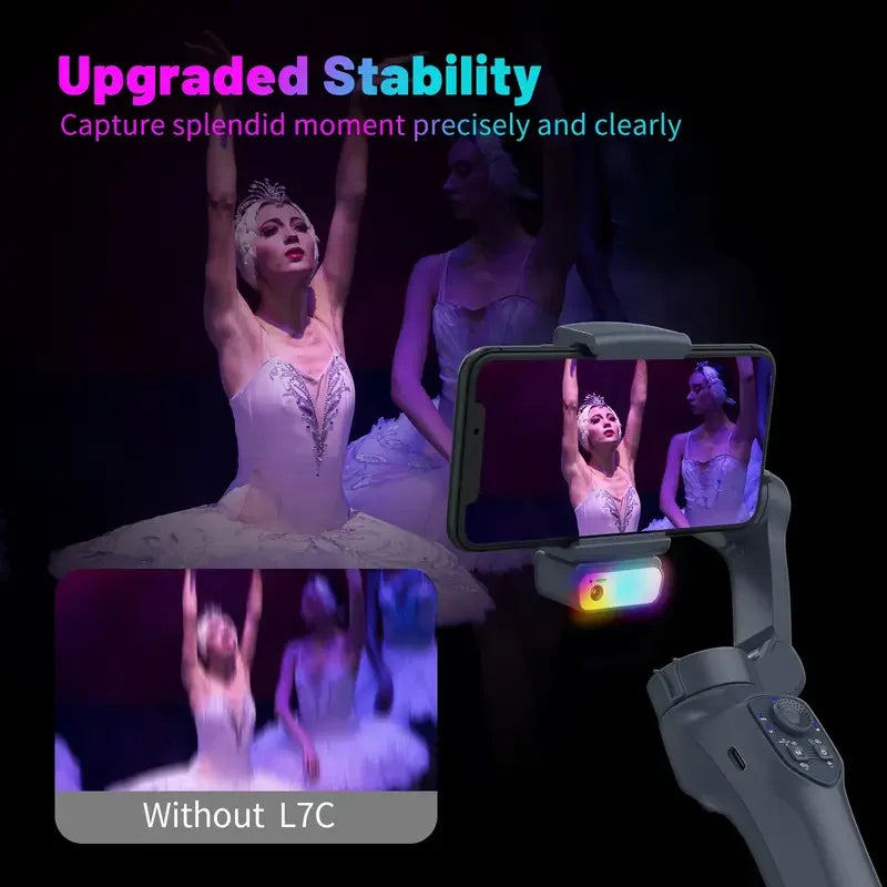 COMITOK L7C 3-Axis Smartphone Gimbal Stabilizer With AI Tracking Module & RGB Fill Light Version Foldable Portable with Face Object Tracking Compatible iPhone Android Anti-Shake Support Panorama Time-lapse Vlog Shooting