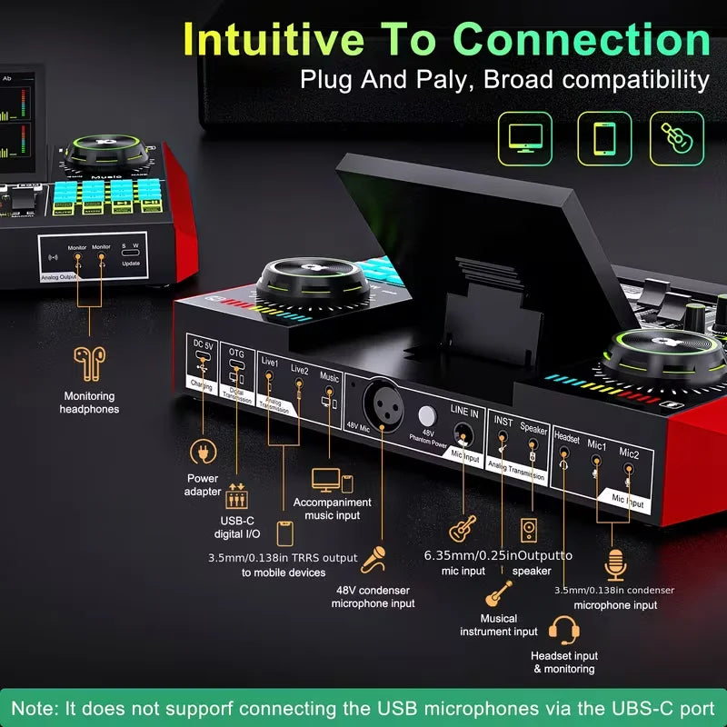 Tenlamp G10 Live Sound Card and Audio Mixer with XLR