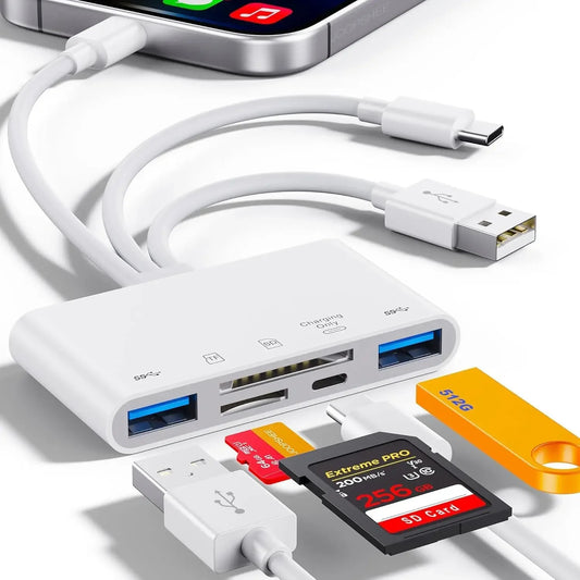 5-In-1 USB C & Lightning Memory Card Reader, SD/Micro SD Slot, Fast Photo Transfer For iPhone/iPad/Android/PC