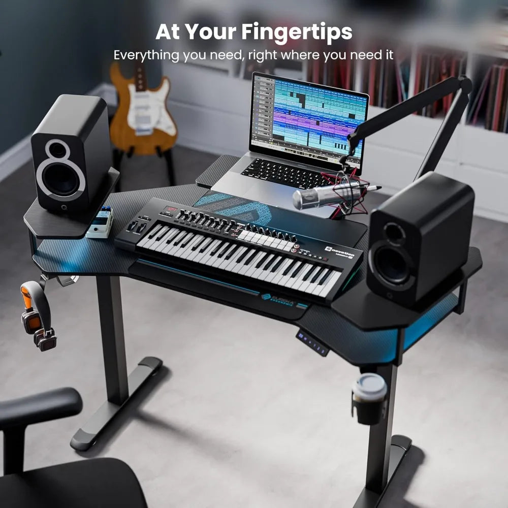 Electric Standing Desk, Height Adjustable Computer Gaming Desk with LED Monitor Shelf,