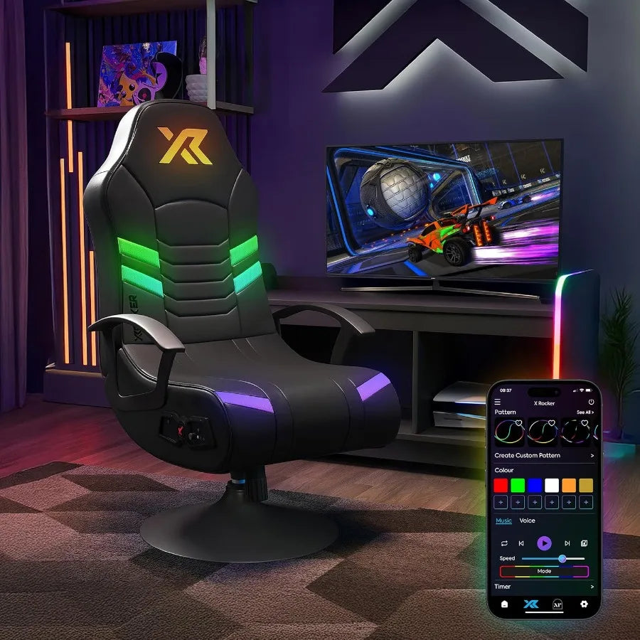 XRocker PC Computer Gaming Desk Chair with Built In Audio, Adj. LED Lighting, Foldable Design Ideal for Gaming