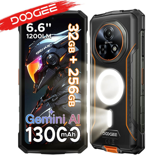 DOOGEE Fire 5 Ultra Dual Camping lights 6.6" Rugged Phone 13000mAh Battery 32GB RAM (8+24) 256GB ROM Google Pay NFC Helio G81