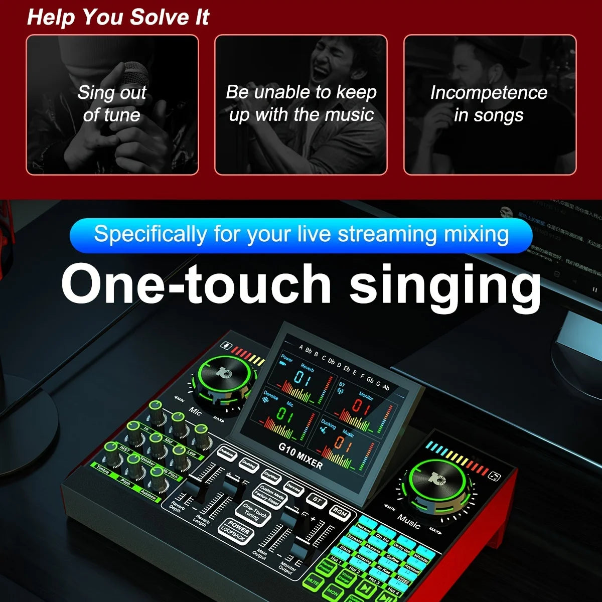 Tenlamp G10 Live Sound Card and Audio Mixer with XLR