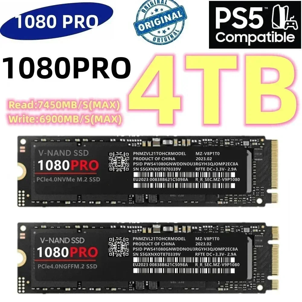 Original New 1080PRO M.2 NVMe PCIe4.0 SSD NGFF Internal Solid State Drive For PS5 Gaming Desktop Laptop PC **Ships from China**