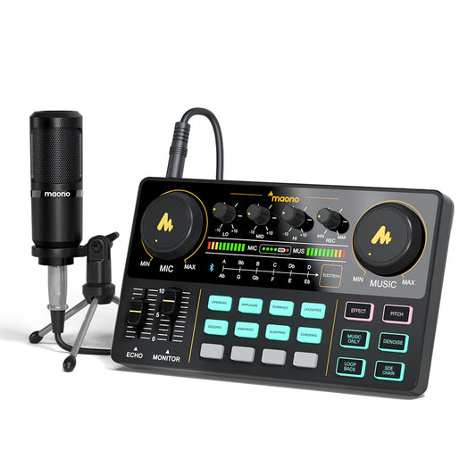 MAONO Bundle Audio Interface Condenser Microphone Set Podcast Equipment All-in-One Podcast Production Studio with 3.5mm Microphone for Live Streaming Recording PC Smartphone DJ MaonoCaster Lite + PM360TR (AU-AM200-S1 Black)
