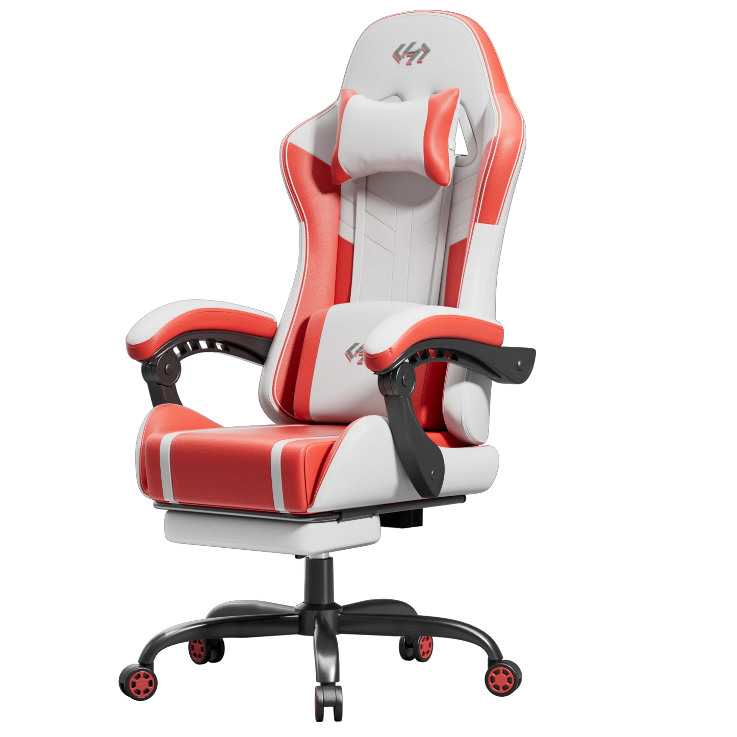 Ergonomic Gaming Chair, Lumbar Massage & Adjustable Headrest, Leather with Retractable Footrest and 360° Swivel, Multiple Colors