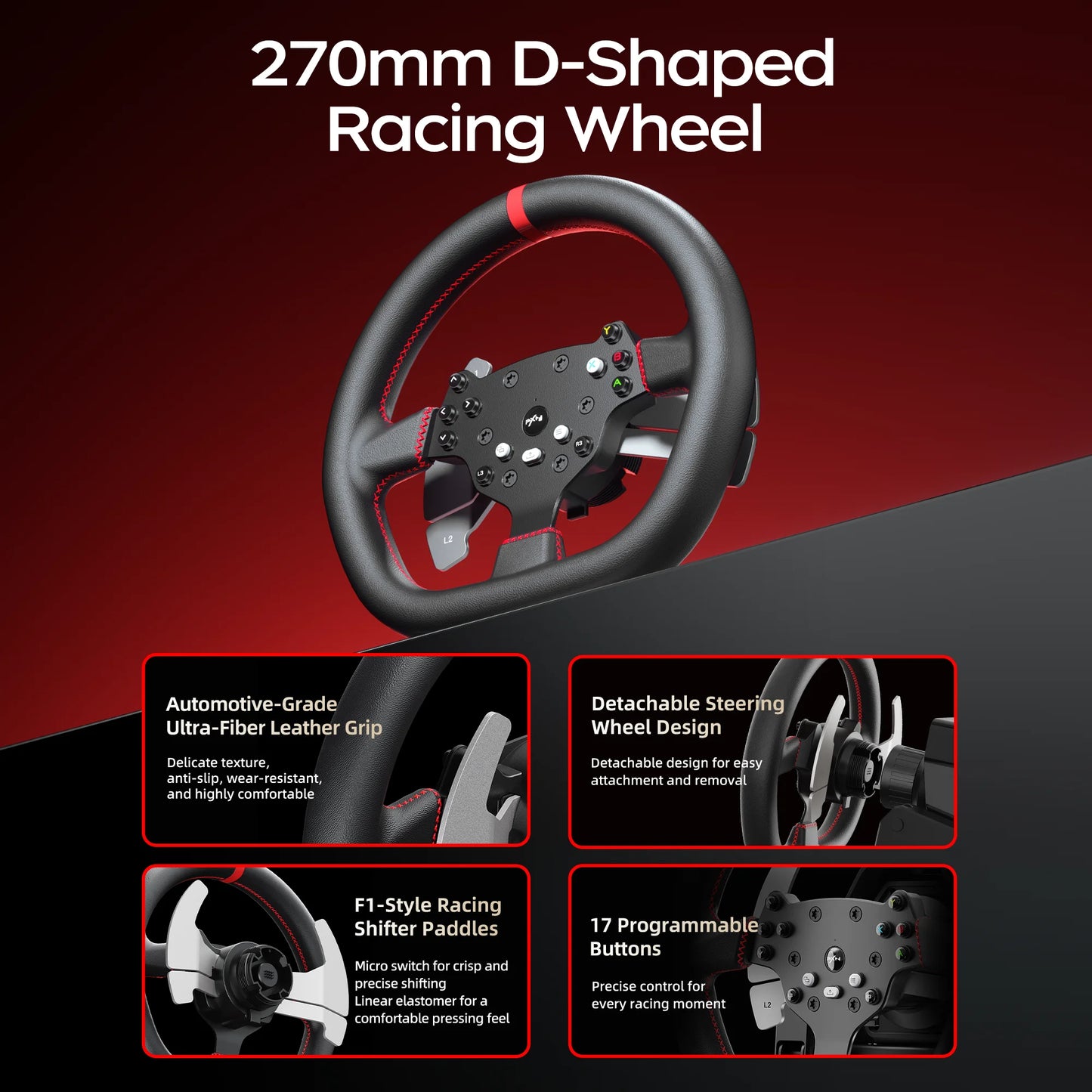 PXN V10 Ultra Direct Drive Racing Wheel for PC/PS4/Xbox, 3.2Nm Force Feedback, 4 Paddles, Hall 2-Pedal, APP Support