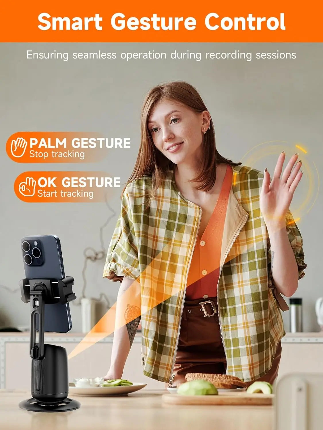Rollei Auto Face-Tracking Phone Tripod Stand, black, with 360° rotation and Bluetooth AI video camera