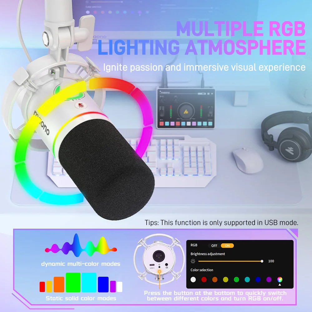 Maono PD200X RGB Gaming Microphone Dynamic Microphone USB/XLR Dual Mode Microphone Podcast Mic RGB XLR/USB Gaming Podcasting Mic **Ships From China**