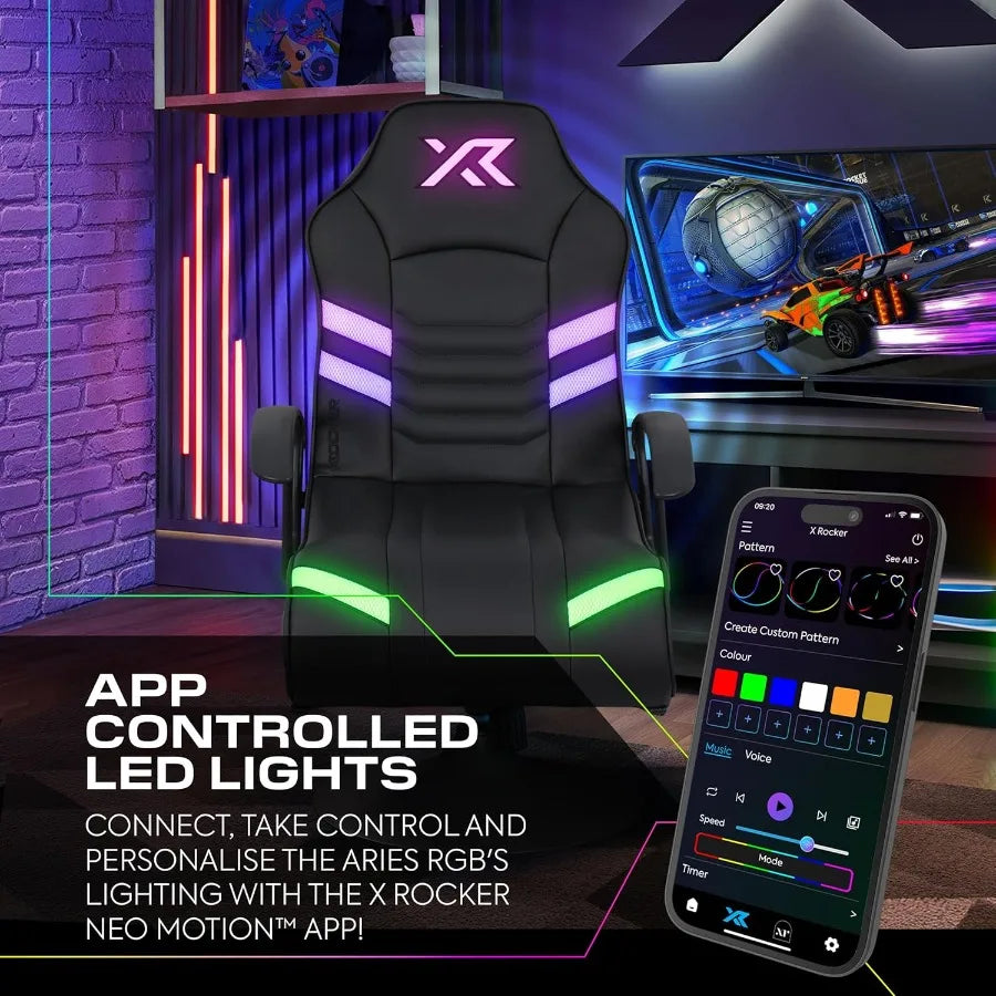 XRocker PC Computer Gaming Desk Chair with Built In Audio, Adj. LED Lighting, Foldable Design Ideal for Gaming