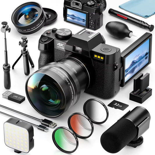 4K&48MP Digital Camera for Photography Vlogging Camera for YouTube with Microphone WiFi 3-Color Filter and Tripod Grip