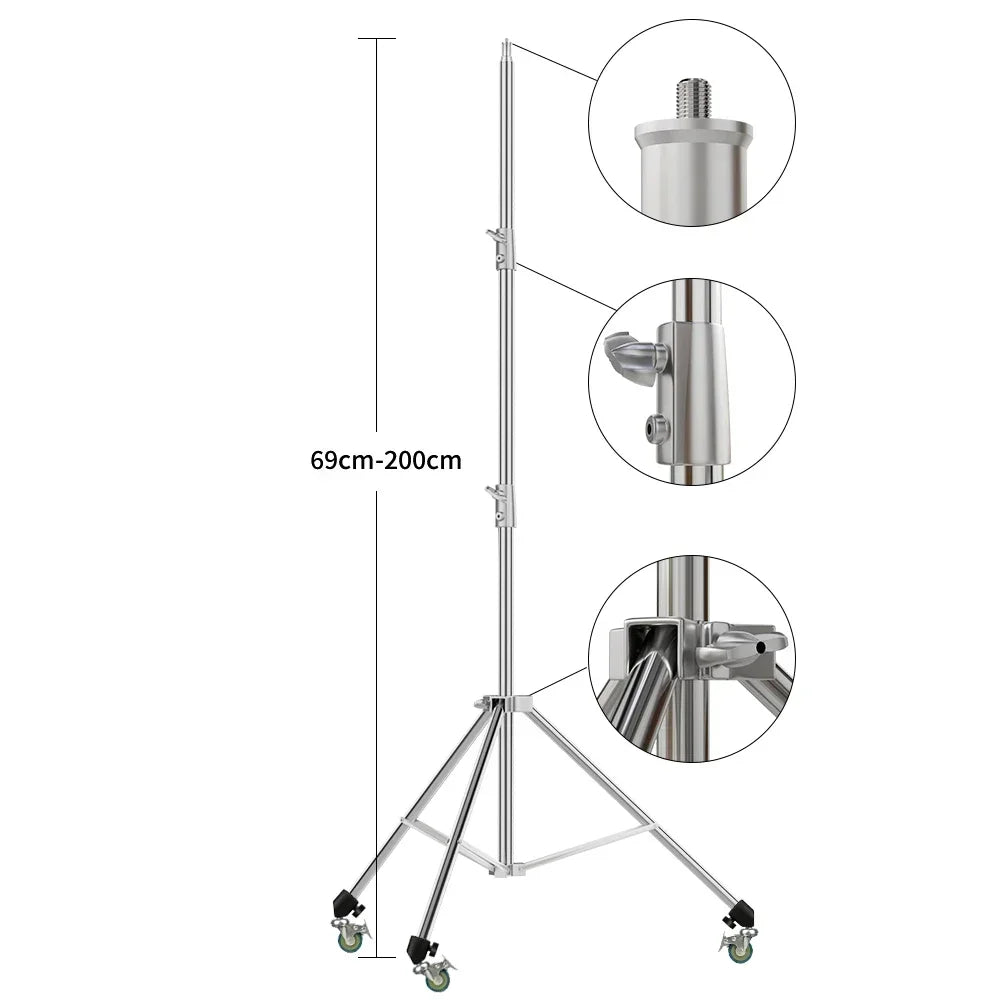 290cm Air Pressure Tripod Bearing 10kg for Camera Stainless Steel Light Stand For Ring Light Live Youtube and Photography Soft