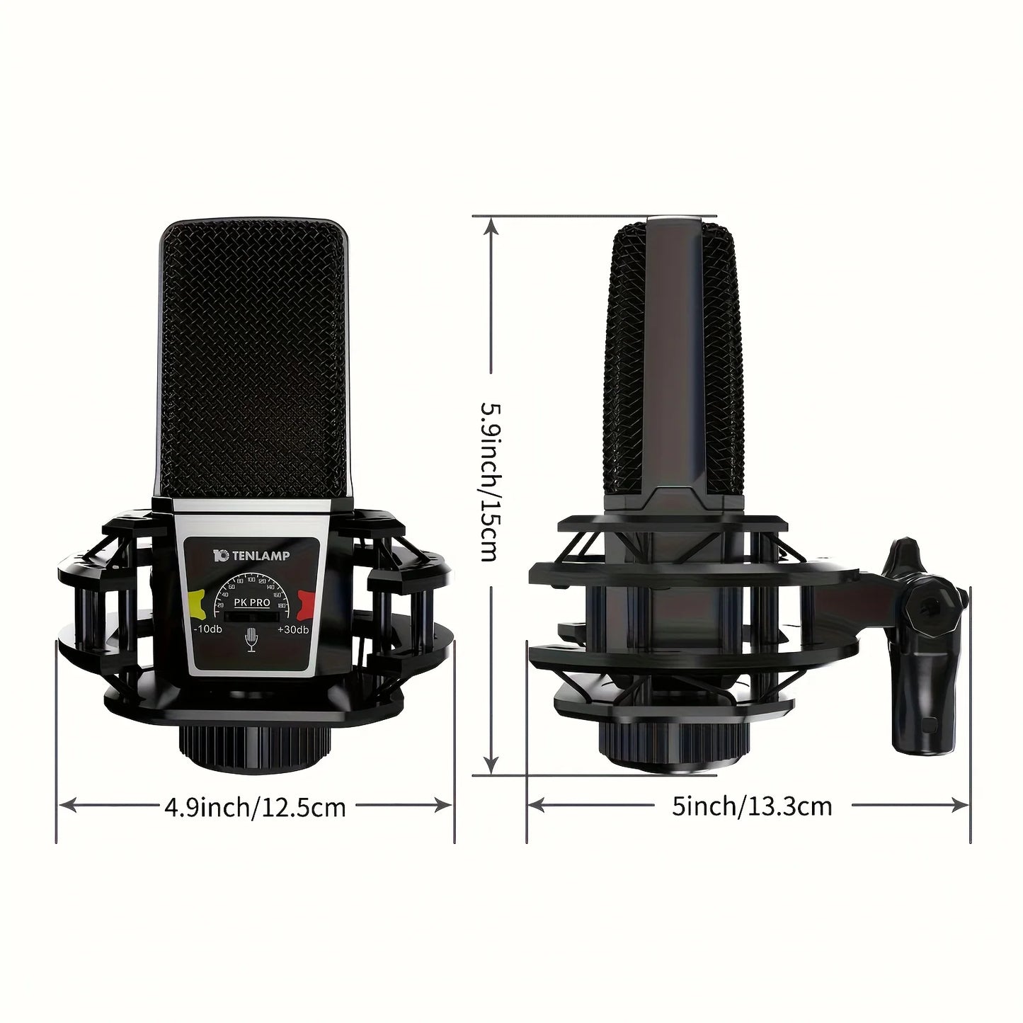 Tenlamp PKPRO Large Diaphragm Condenser Microphone, Dual-Circuit Professional Studio Recording Mic With 26mm Gold-Plated Sound Head, Phantom Power Compatible, Connection For Gaming, Singing, Karaoke, Video Conferencing - Stan