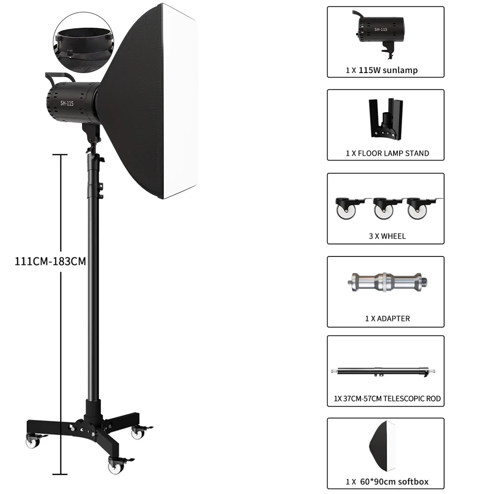 SH  220V 90/115/135W Photography COB Video Light With pulley bracket Daylight-Balanced Sun Lamp for Portrait Flash Studio