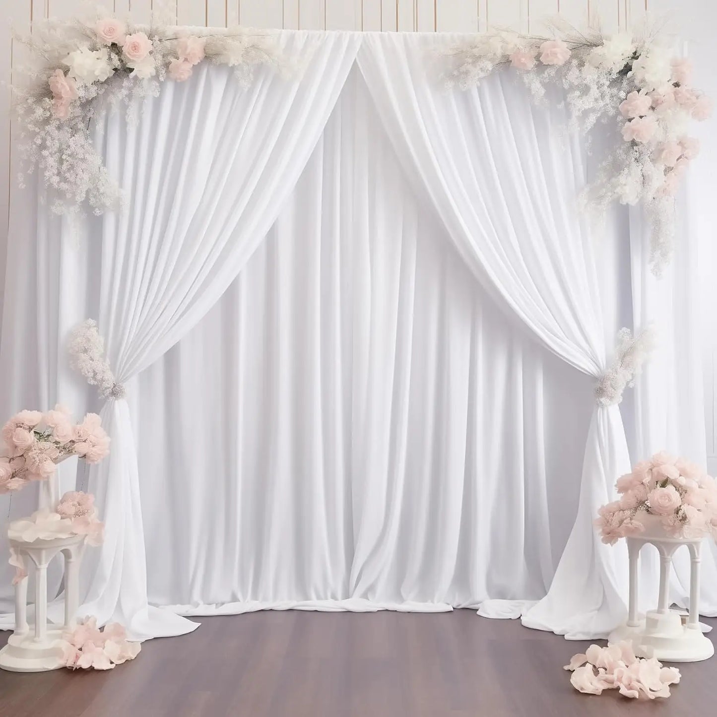 White Backdrop Curtains 2 Panels, 10FT Wrinkle-Free Polyester Photography Drapes for Wedding Baby Shower Party Background
**Drapes Only**