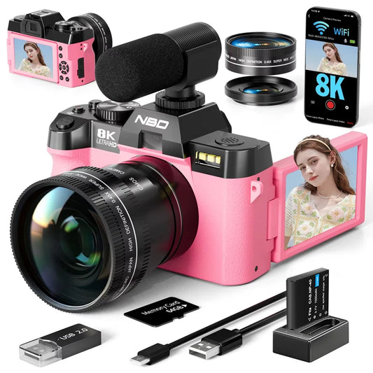 NBD 64MP&8K Video/Vlog Photography Digital Camera Pink Body with App Control Auto Focus Camera  ** SHIPS FROM CHINA **