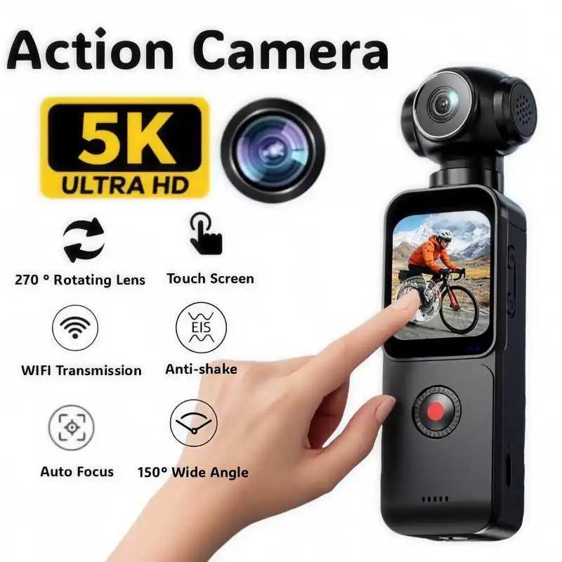 5K HD Handheld Camera 270° Rotation Lens Touchscreen Action Camera Anti-shake Autofocus Vlogging Camcorder