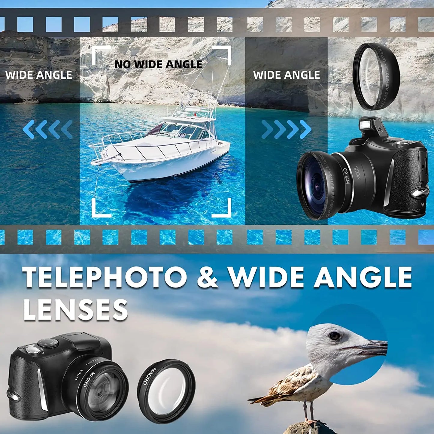 NBD 4k digital camera with optical image stabilization and wide angle lens