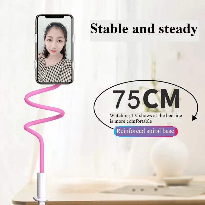 Universal Lazy Phone Holder Clip Stand by Perfect Take Gear; pink plastic gooseneck with phone clamp