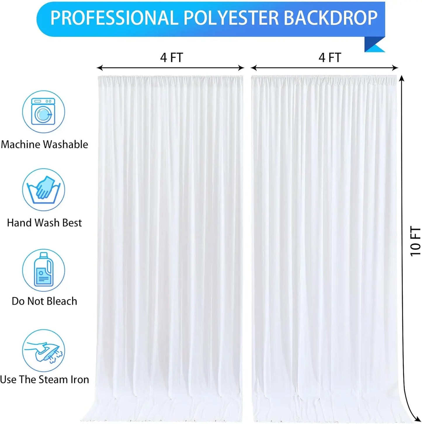 White Backdrop Curtains 2 Panels, 10FT Wrinkle-Free Polyester Photography Drapes for Wedding Baby Shower Party Background
**Drapes Only**