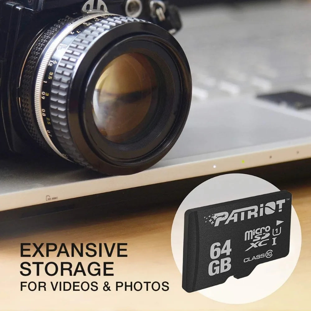 64GB Patriot microSDXC card; Class 10 storage for videos and photos (Perfect Take Gear bundle).
