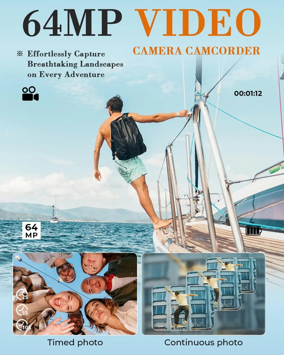 8K 64MP Digital Camcorder with 18X Zoom, 3.0" Flip Screen Vlogging Camera for YouTube, Includes 32GB SD Card, 2.4G Remote Control, and Two Batteries