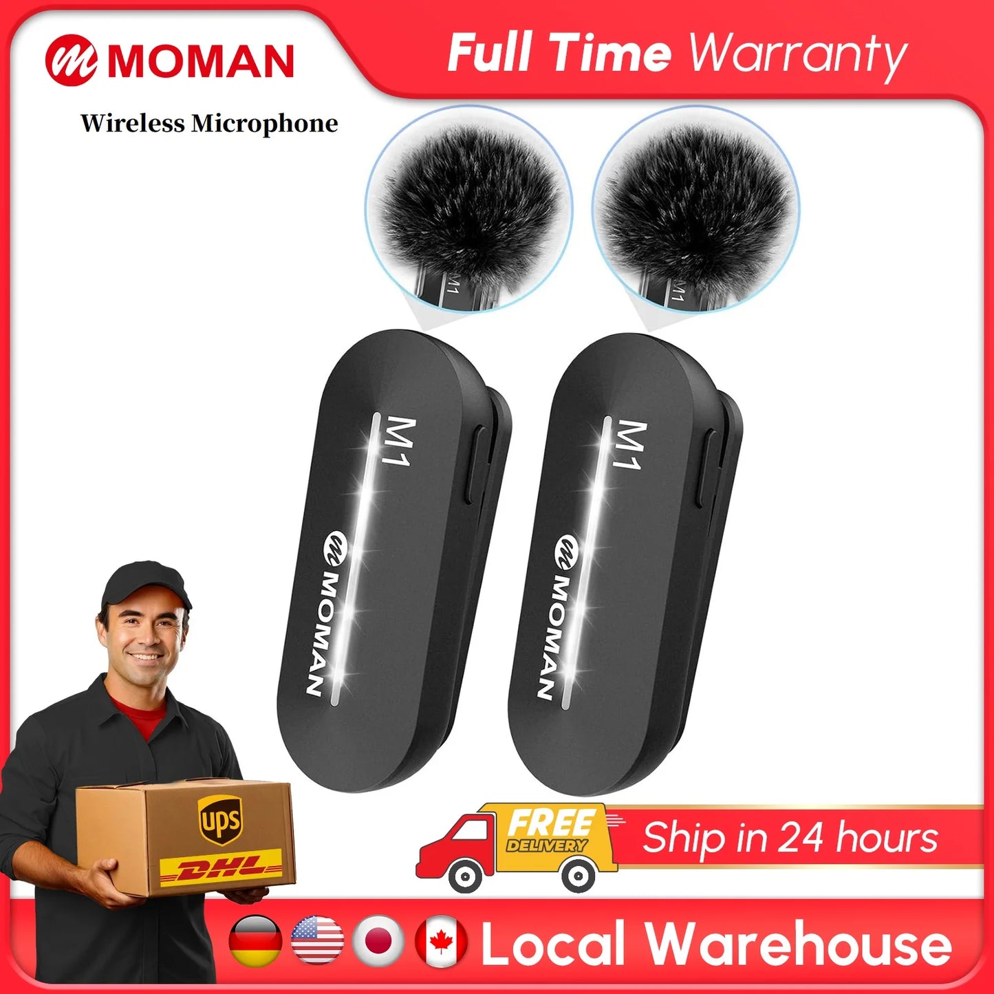 Moman Lavalier Wireless Microphone 2.4GHz Lightning and Type C for Phones Tablets Vlog Interview Tiktok YouTube
