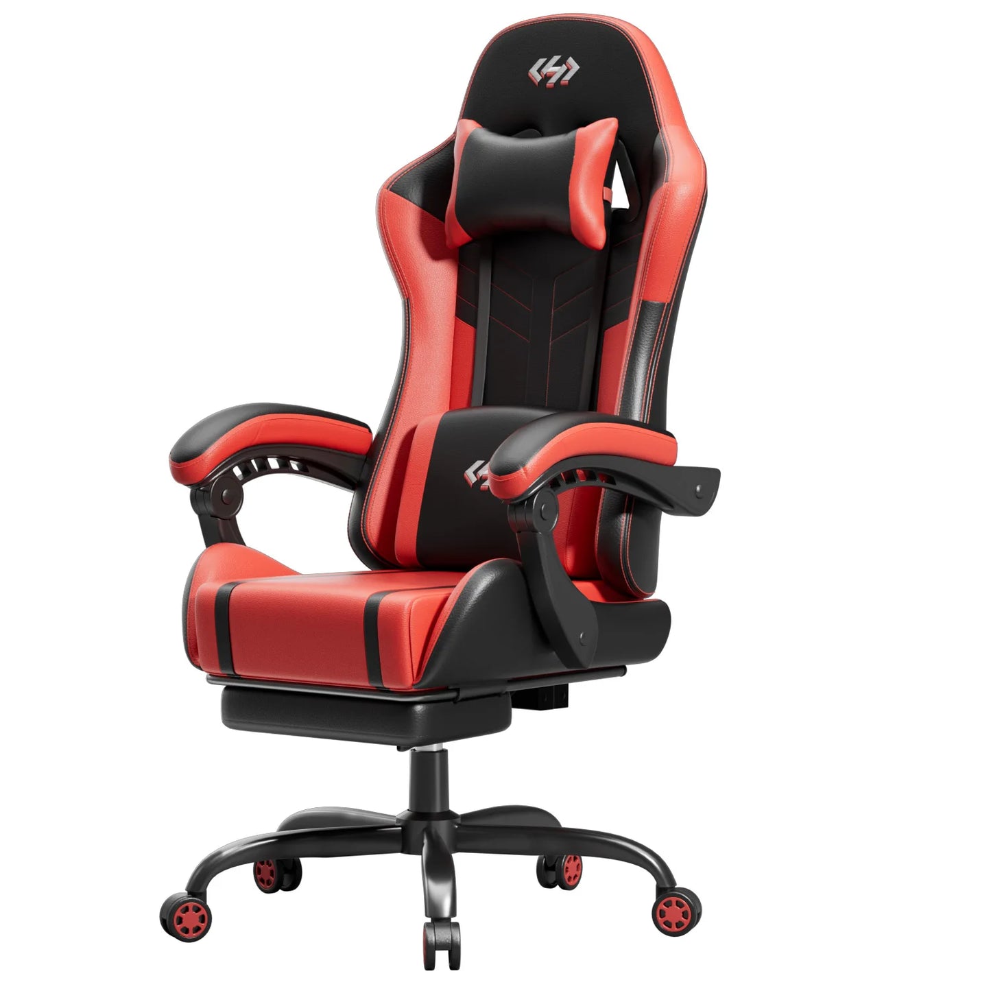 Ergonomic Gaming Chair, Lumbar Massage & Adjustable Headrest, Leather with Retractable Footrest and 360° Swivel, Multiple Colors