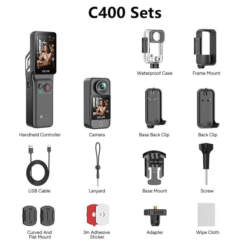 SJCAM C400 4K Pocket Camcorder with Stabilization, WiFi for Travel Vlogging & Family Handheld Recording Touch Screen Live Stream
