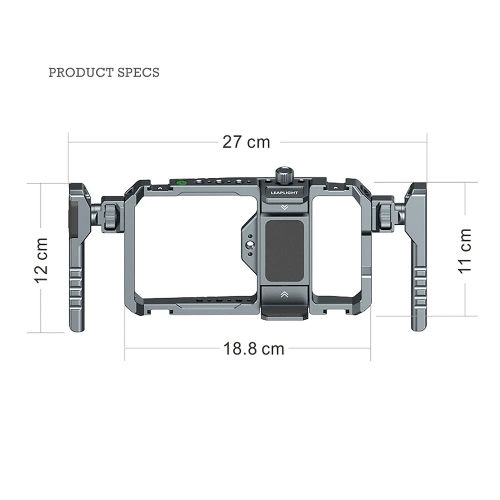 LEAPLIGHT Aluminum Smartphone Cage with 1/4'' Cold Shoe Phone Cage Rig Video Stabilizer for iPhone/Samsung Filmmaking Vlogging